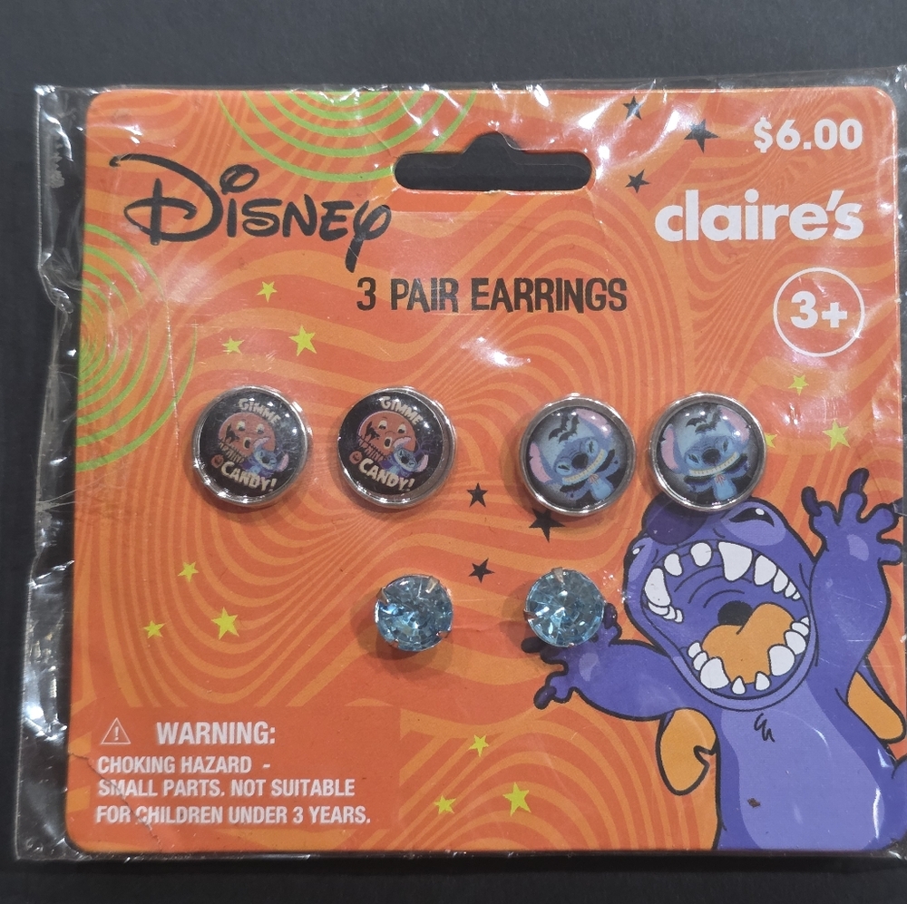 Disney Stitch Kids Earrings Set - Black and Blue